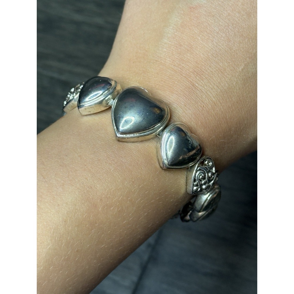 Silver Puffy Heart Cuff Bracelet Vintage
